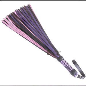 Real Genuine Cow Hide Leather Flogger / Whip 50 Falls Purple & Black Heavy Duty